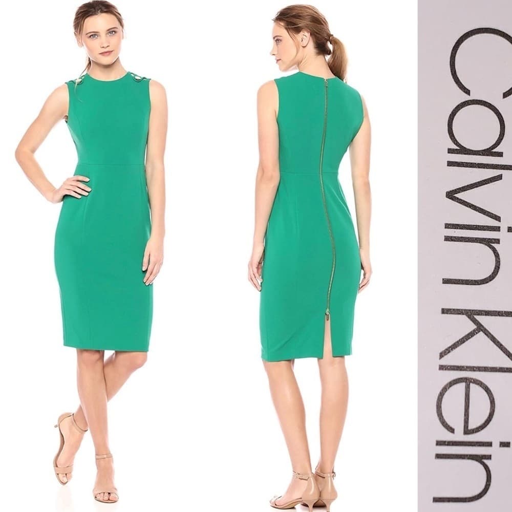 🆕Calvin Klein Button Shoulder Scuba Green‎ Dress