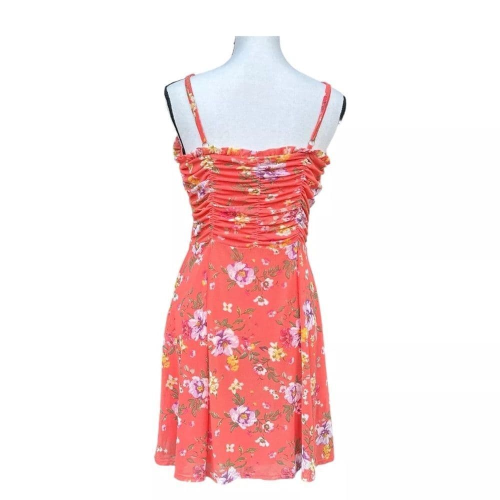 Derek Heart Pink Ruched Sundress Sleeveless Mini - Thumbnail 4