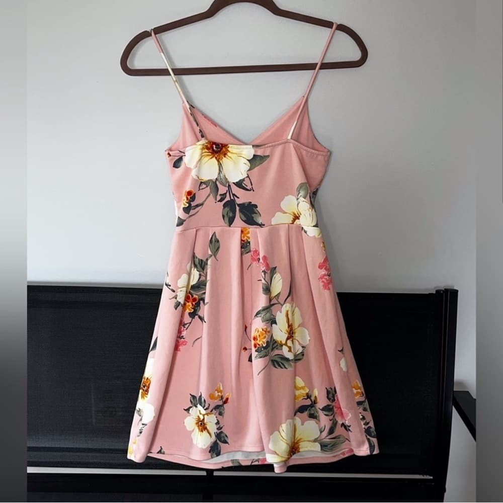 Monteau Pink Pleated Mini Dress for Weddings - Thumbnail 2
