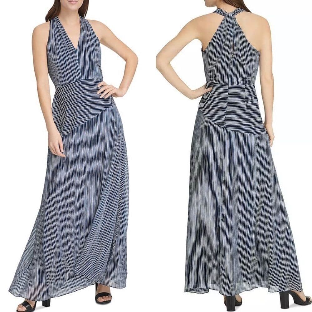 Donna Karan New York Striped Maxi Dress In Ivory/m