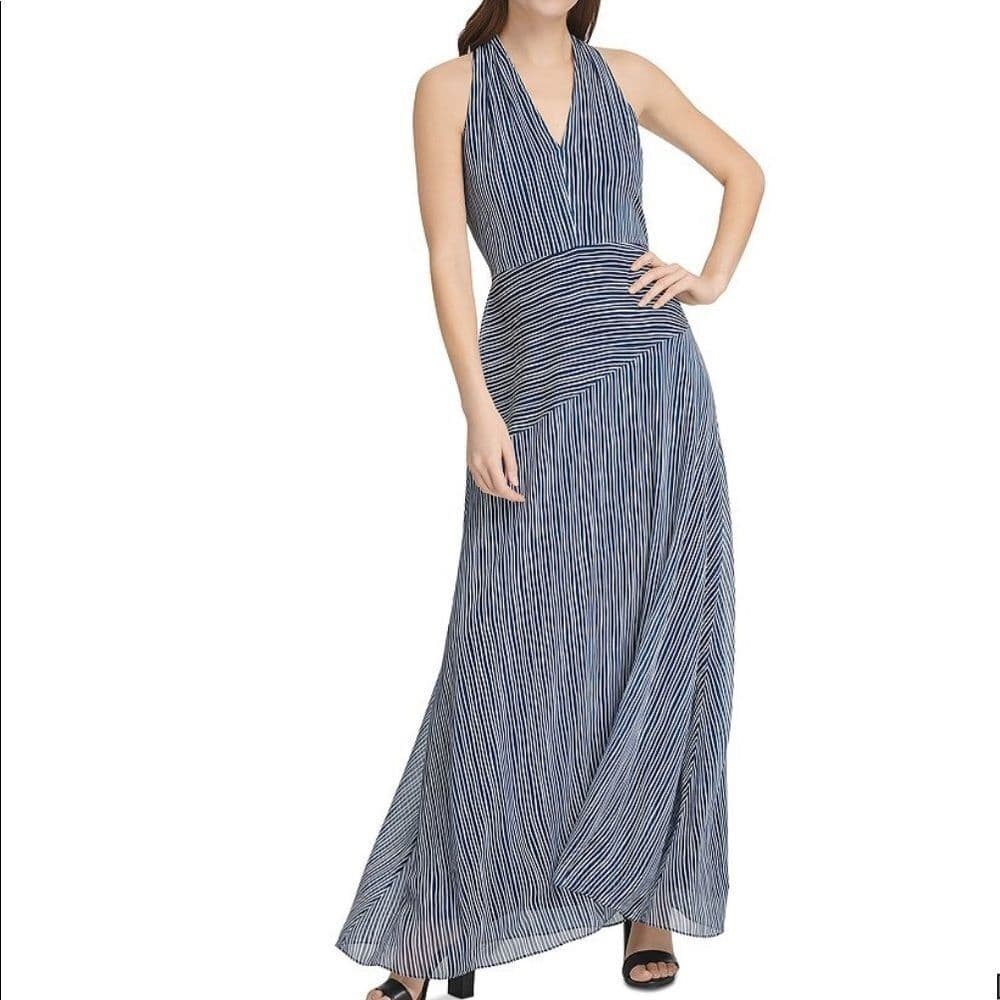 Donna Karan New York Striped Maxi Dress In Ivory/m - Thumbnail 3