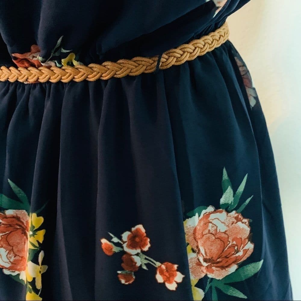 Women’s floral prints navy blue dress - Thumbnail 7