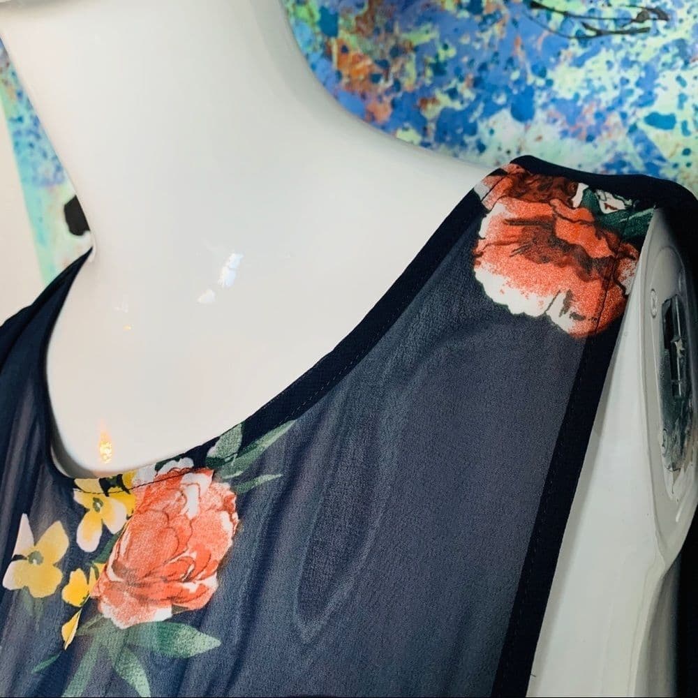 Women’s floral prints navy blue dress - Thumbnail 6