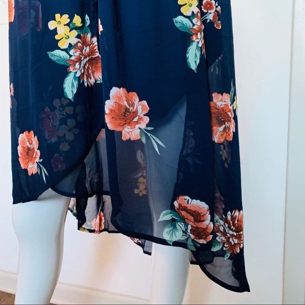 Women’s floral prints navy blue dress - Thumbnail 4