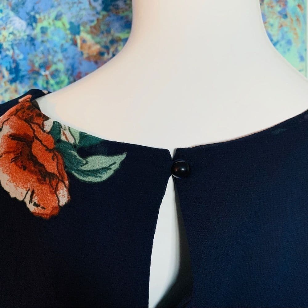 Women’s floral prints navy blue dress - Thumbnail 8