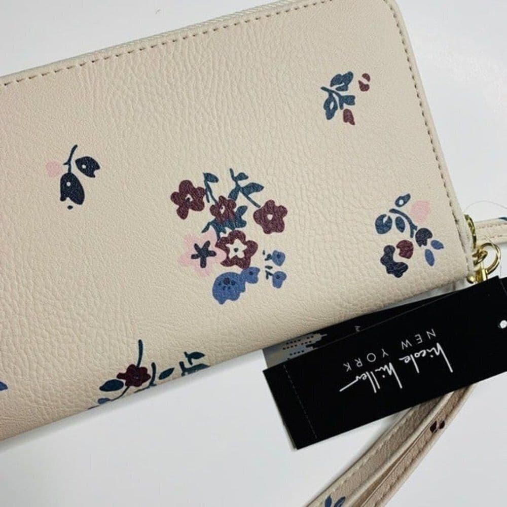 Nicole Miller Zipper Floral Cream Wallet - Thumbnail 3