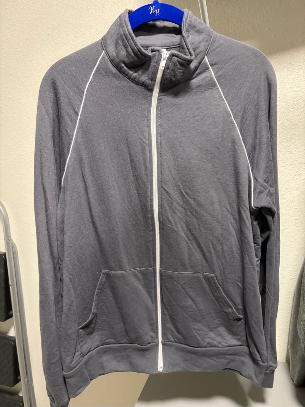 American Apparel Gray Lightweight Zip Shirt Jacket with White Piping - Thumbnail 2