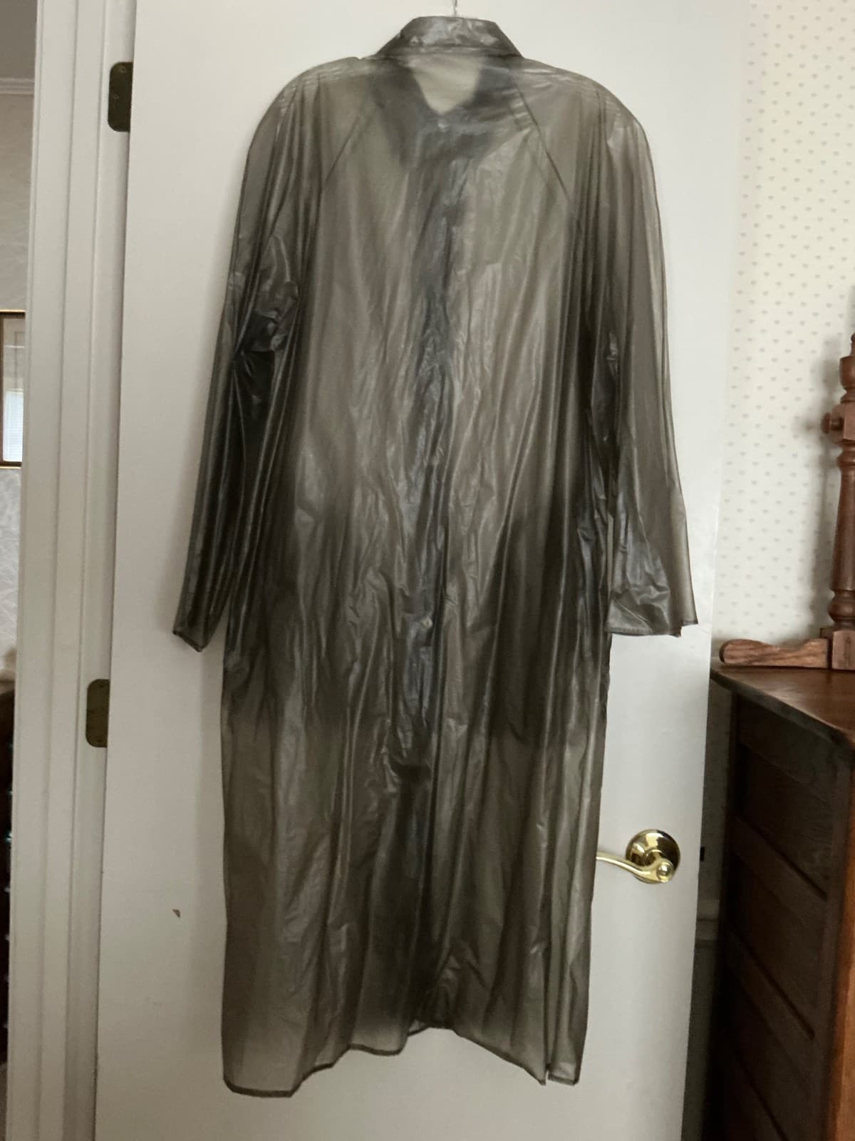 Vintage 1950s Bakelite Krene Vinyl Transparent Raincoat Slicker Almar Mfg Sz S - Thumbnail 3