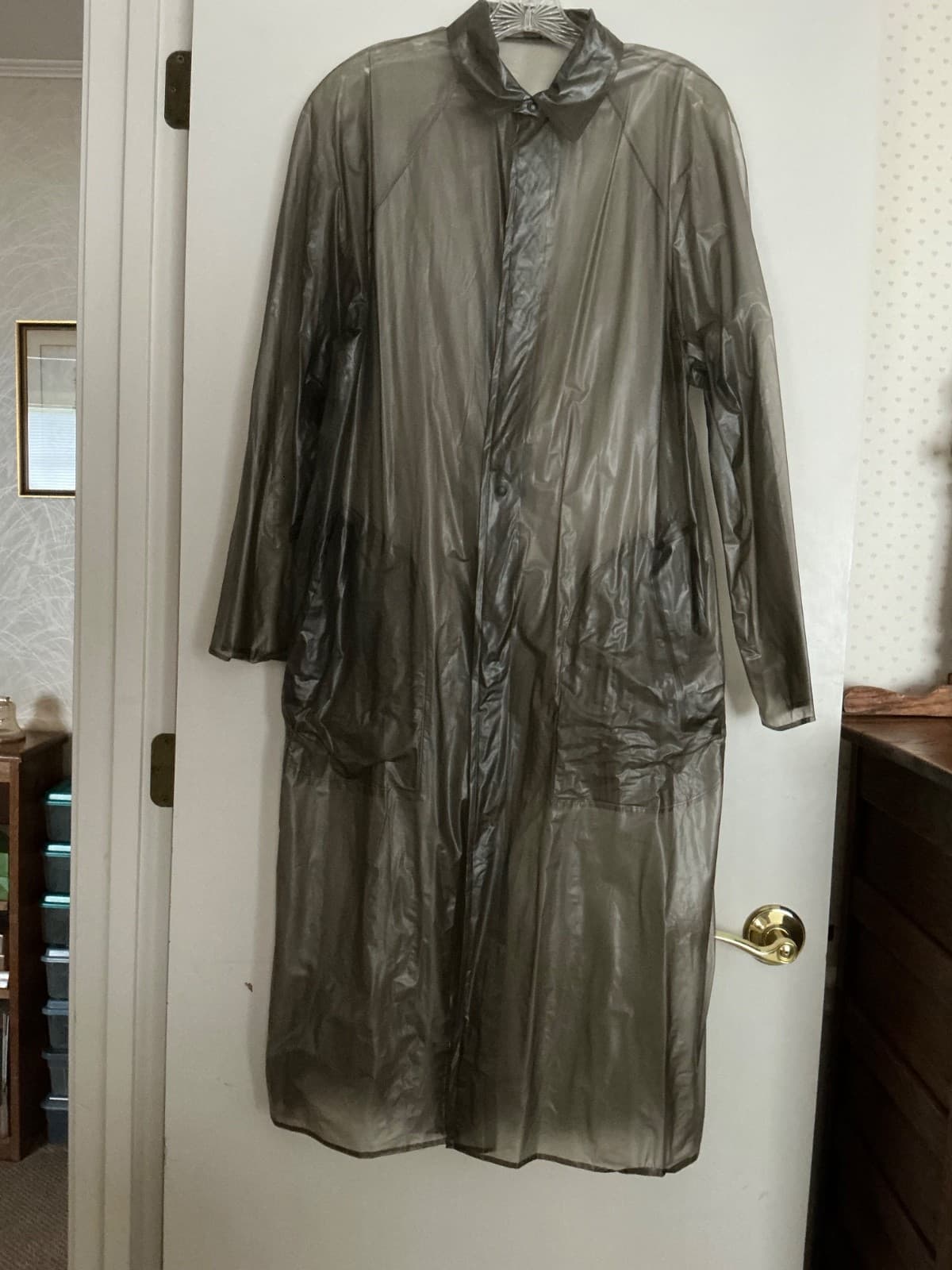 Vintage 1950s Bakelite Krene Vinyl Transparent Raincoat Slicker Almar Mfg Sz S - Thumbnail 2