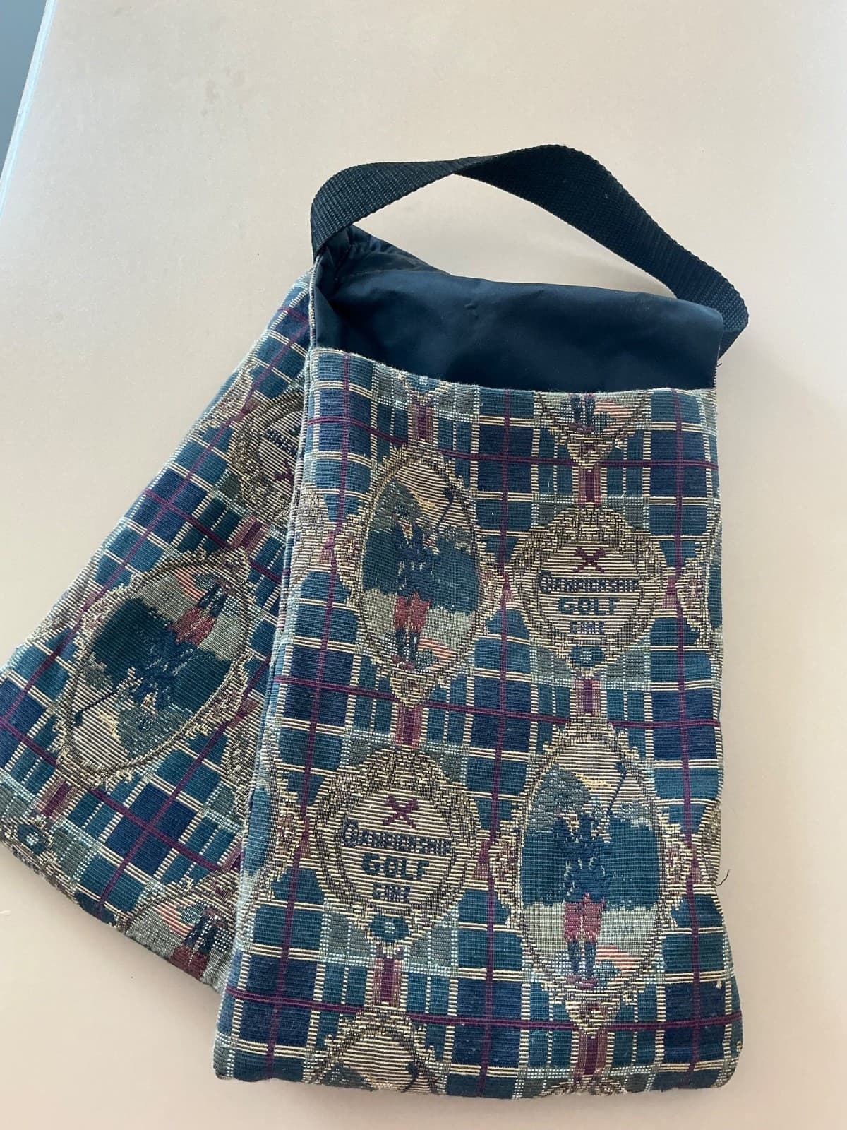 Vintage Needlepoint/Tapestry Women’s Men’s Golf Shoe Carrier Tote Bag w Handle - Thumbnail 4