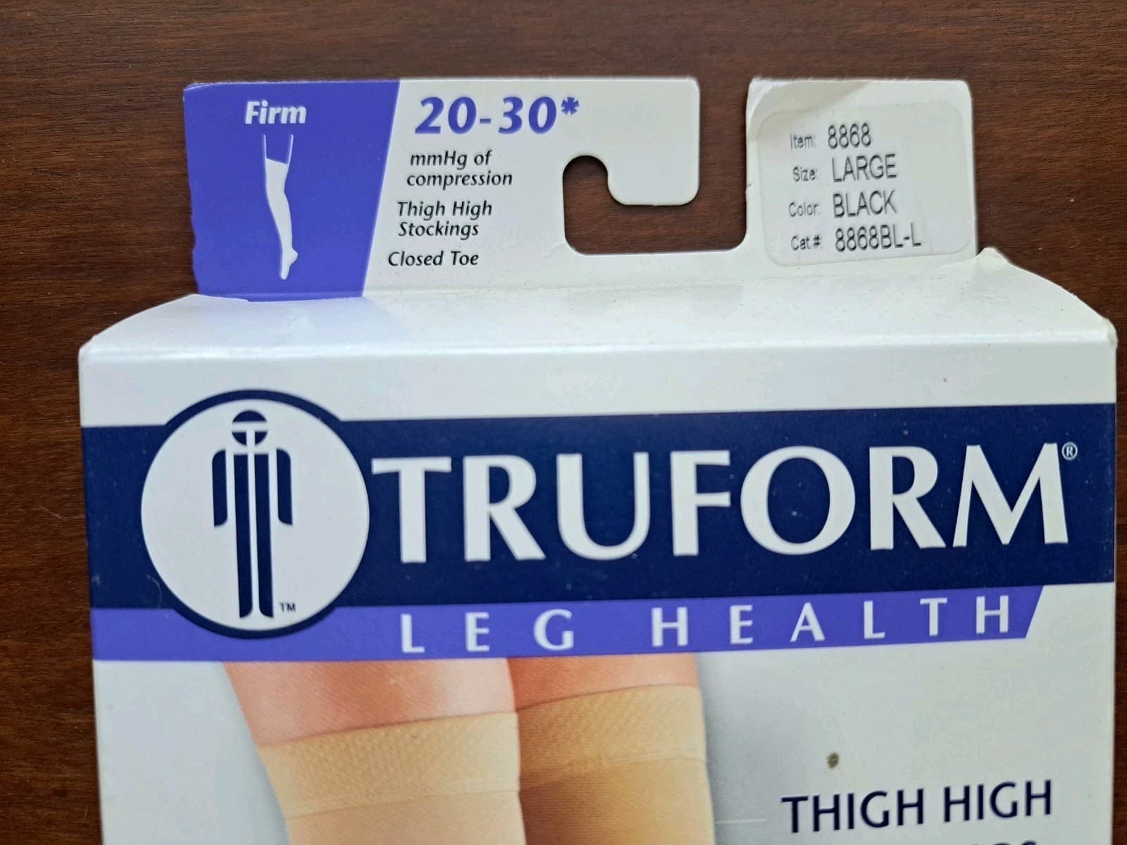 Truform Leg Compression Stocking 20-30mmHg Firm Black Thigh High Toe LARGE NIB - Thumbnail 3