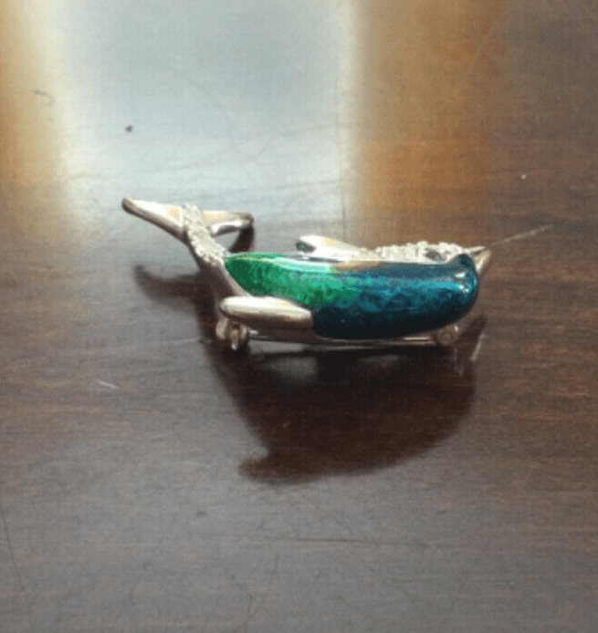Krementz Sterling Silver Blue Green Enamel Rhinestone Dolphin Pin Brooch SS - Thumbnail 9