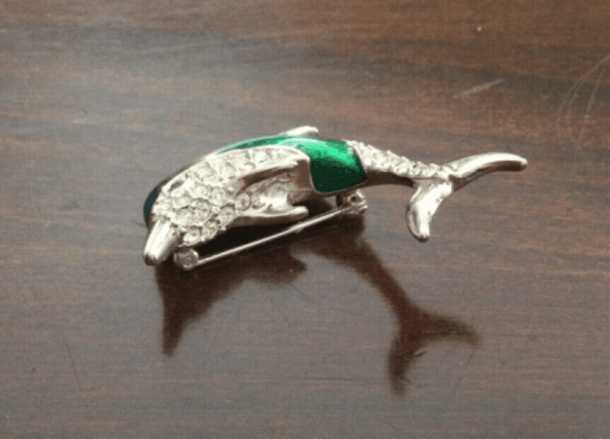 Krementz Sterling Silver Blue Green Enamel Rhinestone Dolphin Pin Brooch SS - Thumbnail 8