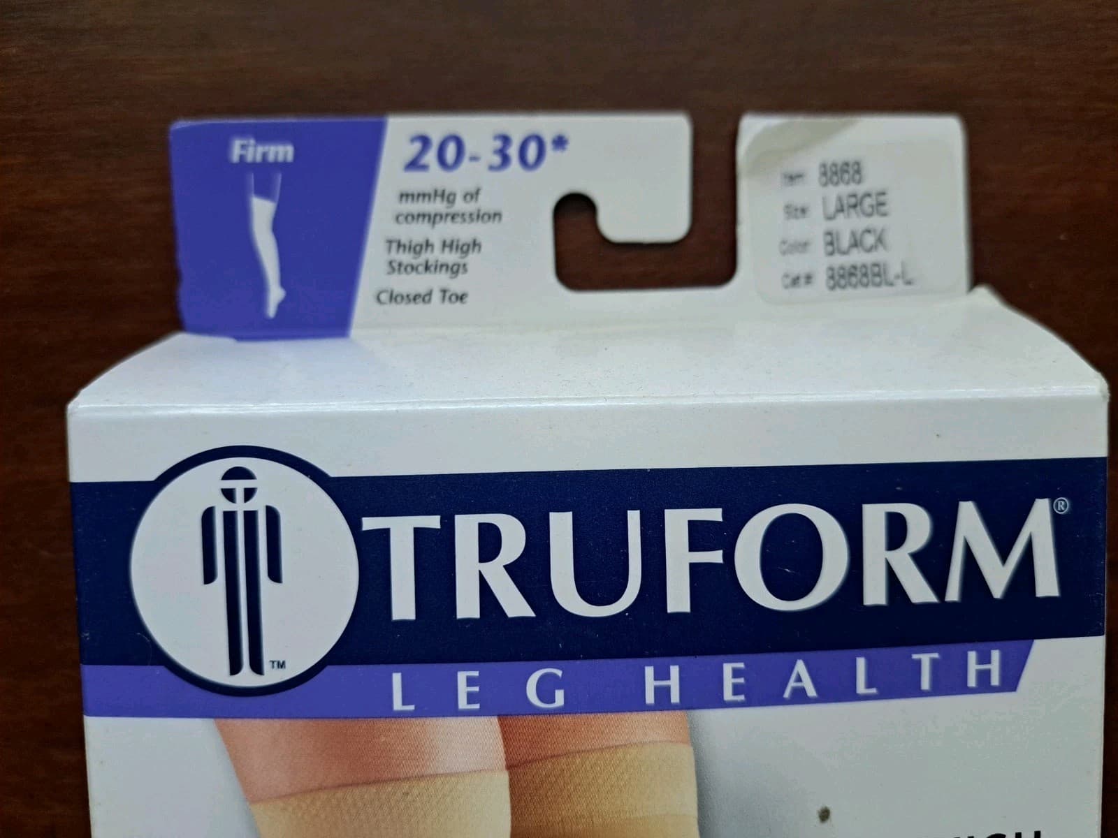 Truform Leg Compression Stocking 20-30mmHg Firm Black Thigh High Toe LARGE NIB - Thumbnail 2