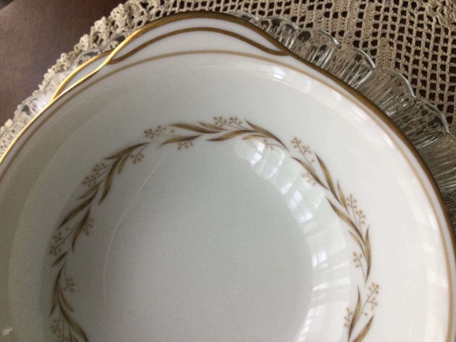 Noritake China 6” Cereal Dessert Bowls w/ Handles Laurel #5903 Gold Rim Set of 6 - Thumbnail 4
