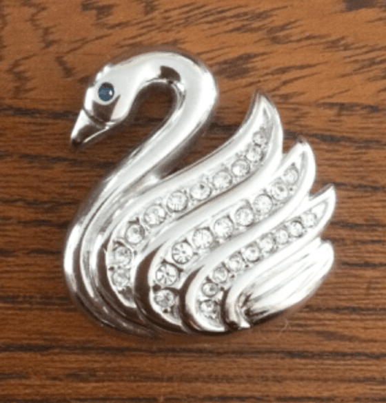 Krementz Sterling Silver Swan Pin Brooch Rhinestones HTF - Thumbnail 2