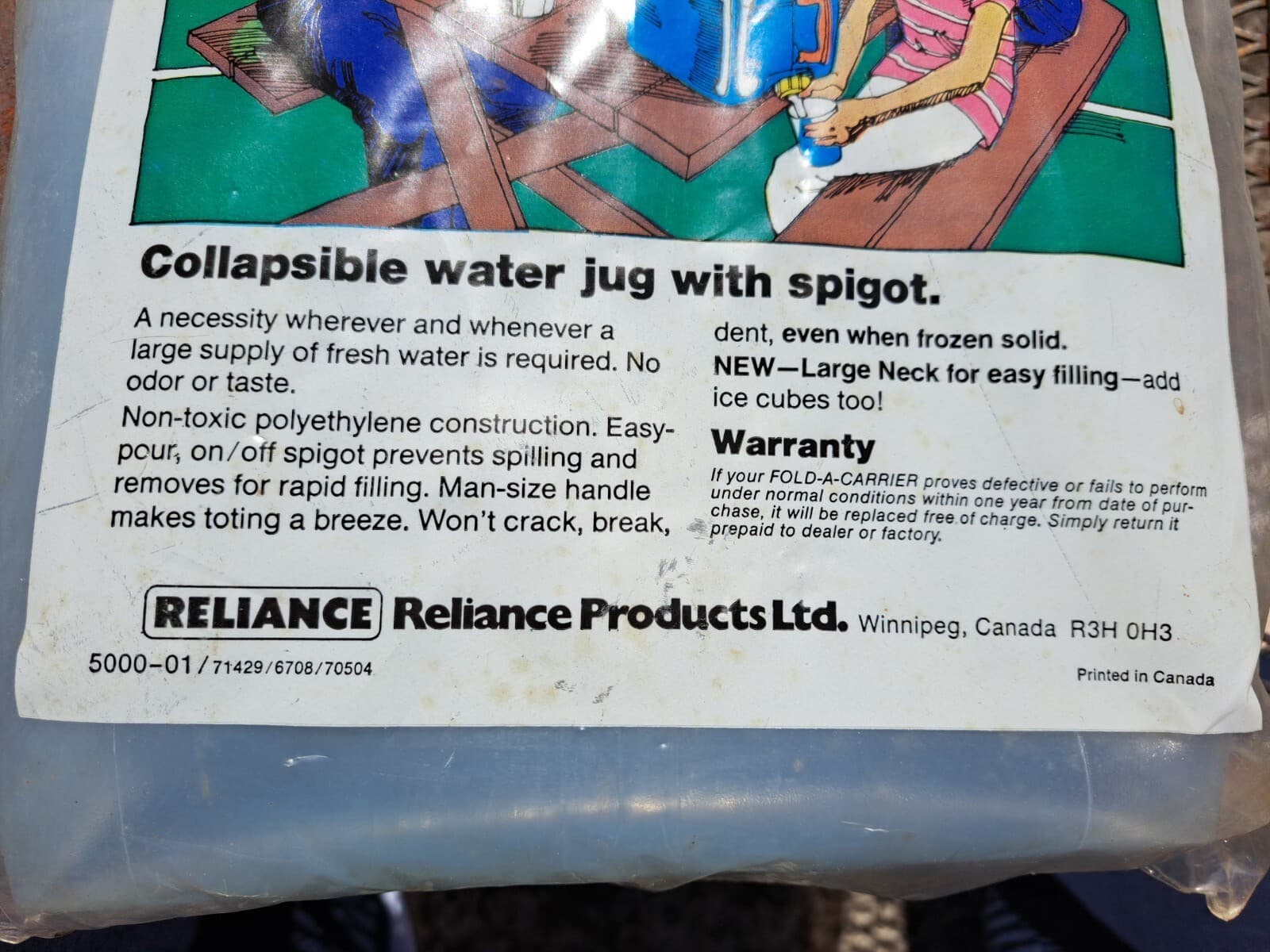 RELIANCE Fold-A-Carrier 5 Gallon Collapsible Camping WATER JUG Container NEW - Thumbnail 3