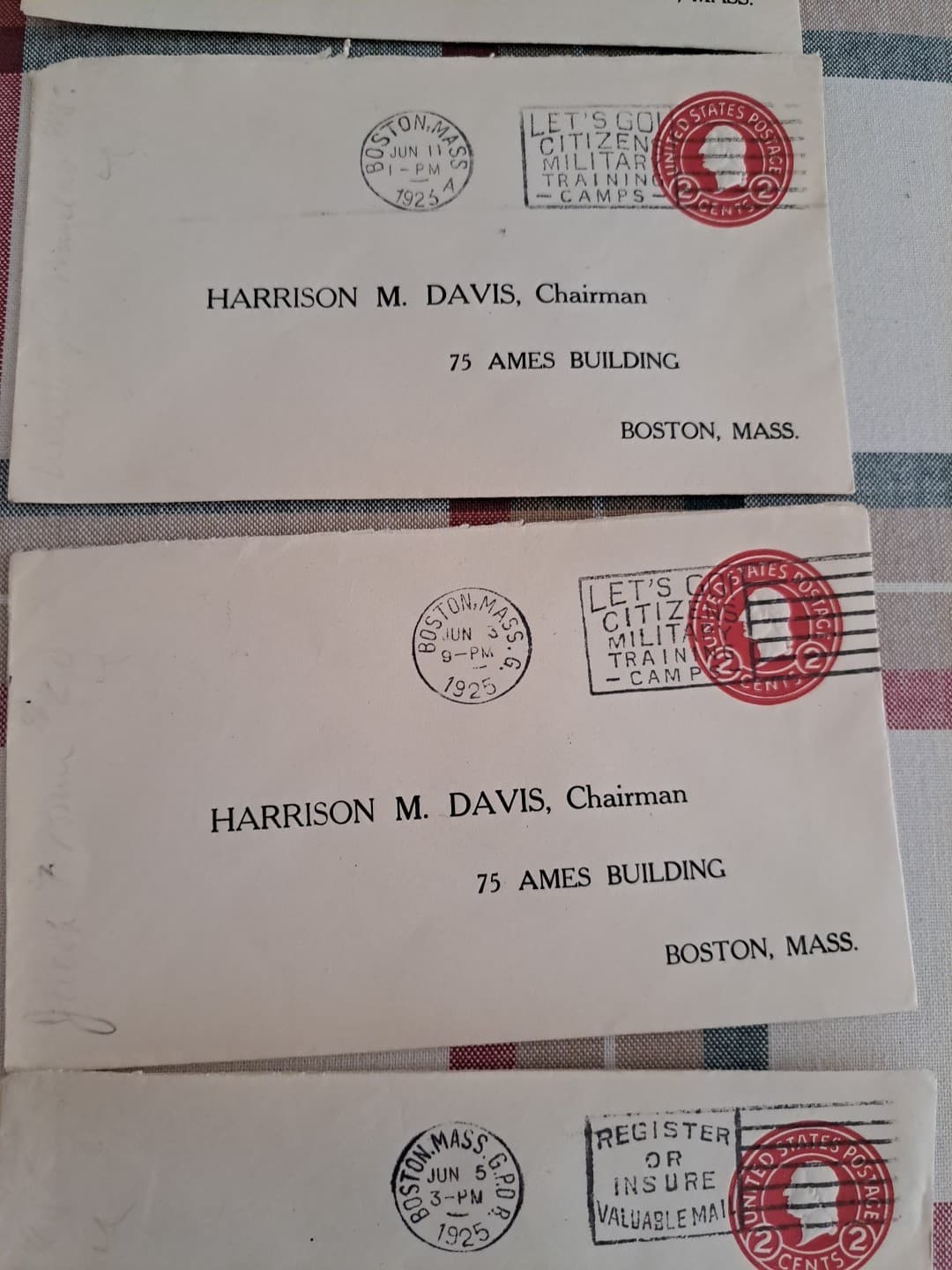 10 Canceled 2 Cent Envelope Postage Stamps George Washington Boston MA 1925 Red - Thumbnail 5