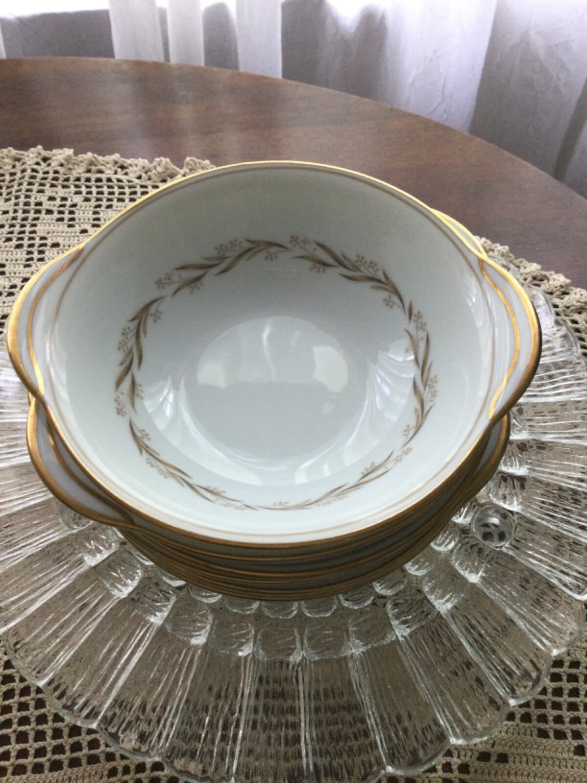 Noritake China 6” Cereal Dessert Bowls w/ Handles Laurel #5903 Gold Rim Set of 6 - Thumbnail 3