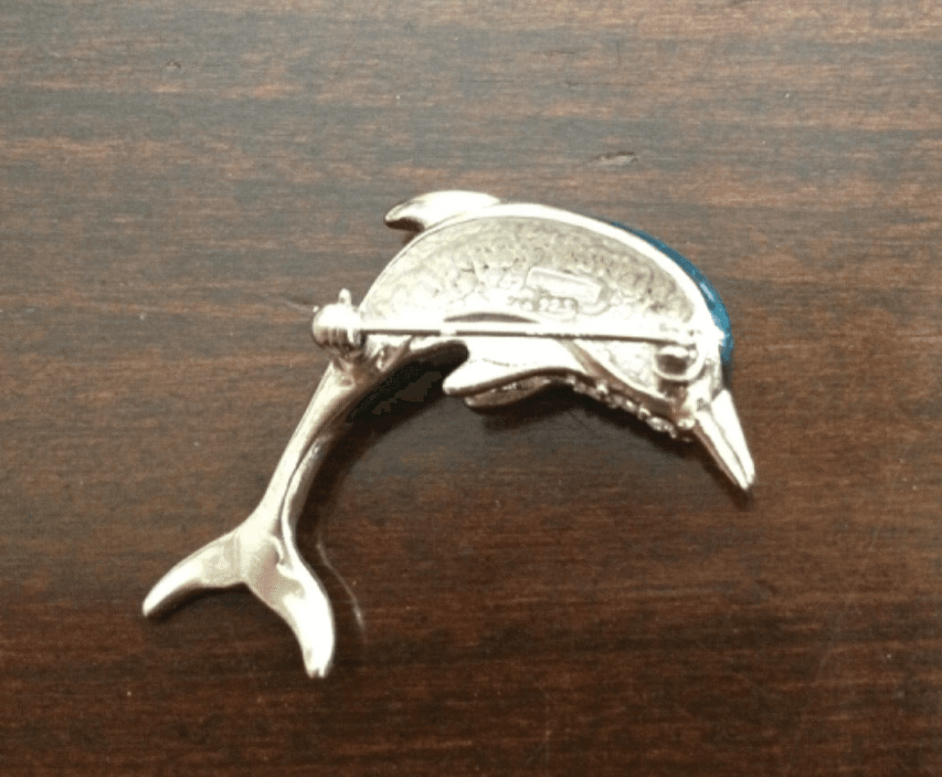 Krementz Sterling Silver Blue Green Enamel Rhinestone Dolphin Pin Brooch SS - Thumbnail 7