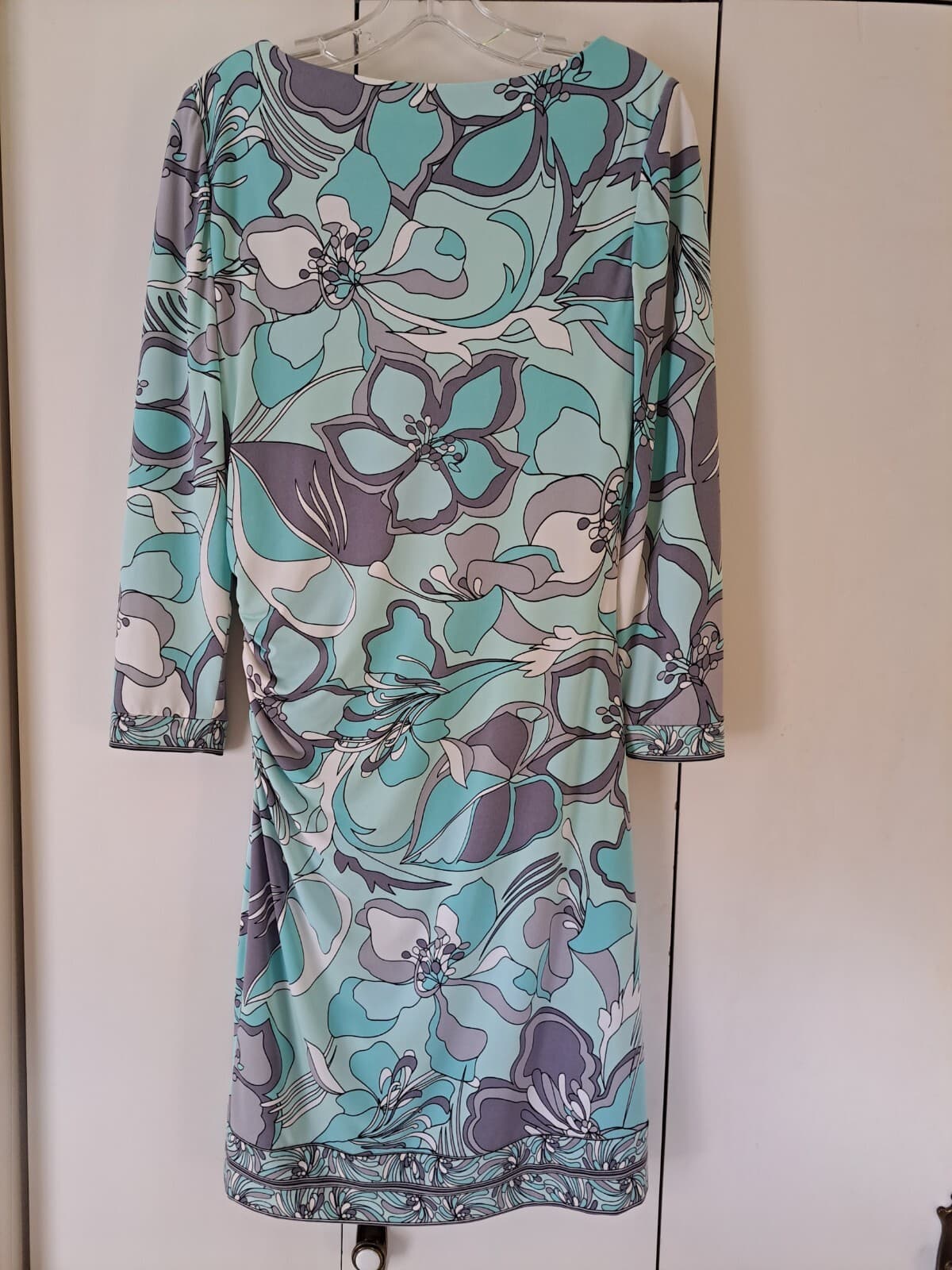 Tahari ASL Blue Floral Keyhole Sz 6 Long Sleeve Shift Sheath Dress Lined - Thumbnail 5