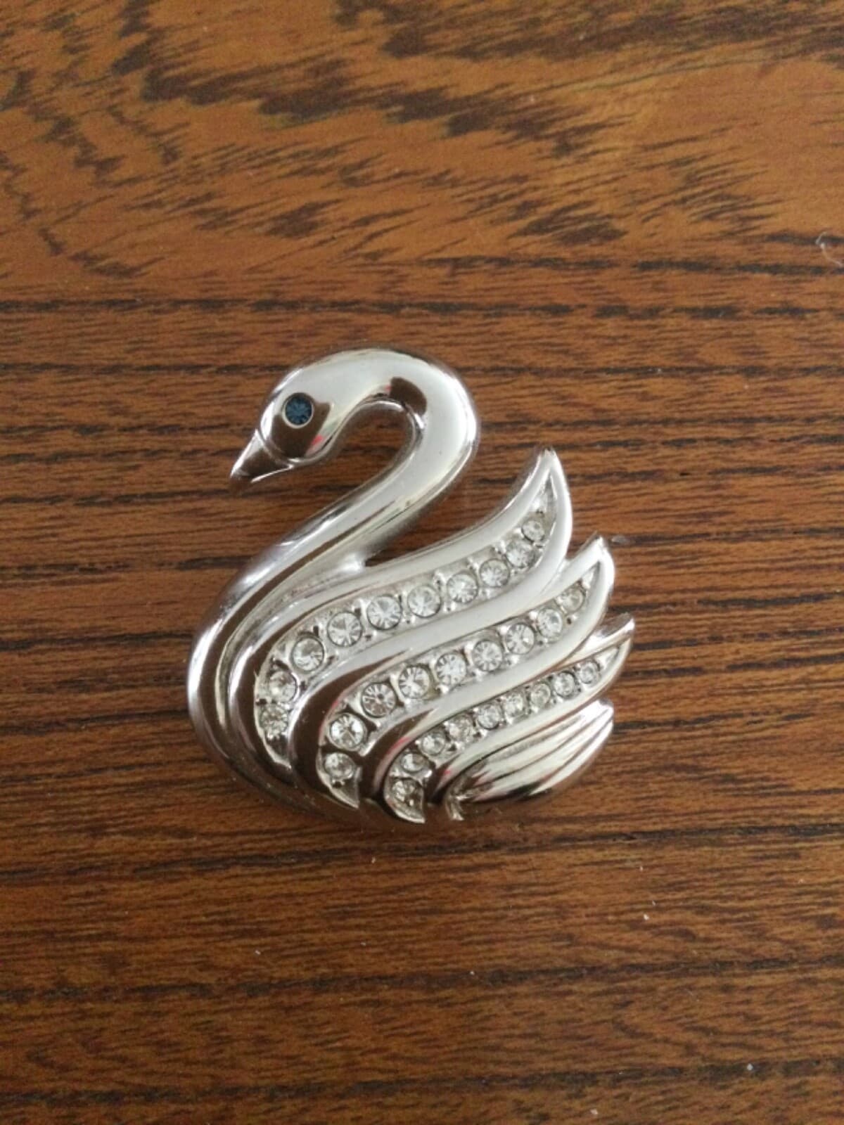 Krementz Sterling Silver Swan Pin Brooch Rhinestones HTF - Thumbnail 5