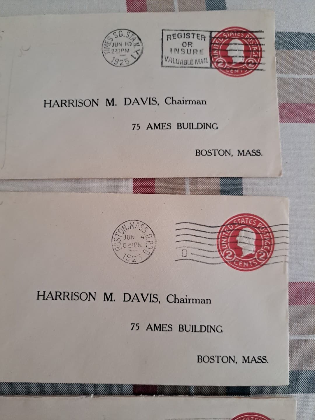 10 Canceled 2 Cent Envelope Postage Stamps George Washington Boston MA 1925 Red - Thumbnail 3