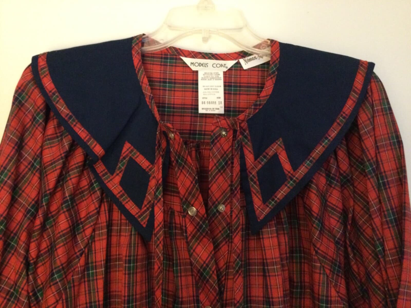 MODELS COAT Red Plaid House Dress Nightgown Snap Front Robe Sz 18 Neiman Marcus - Thumbnail 2