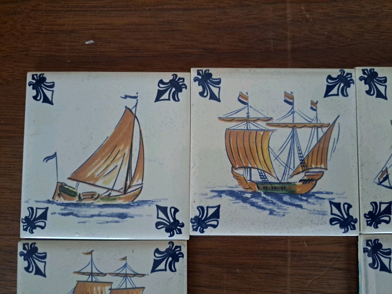 Vintage Set 15 KLM Airlines Dutch Delft Ceramic POLICHROME Tile Coasters Ships - Thumbnail 6
