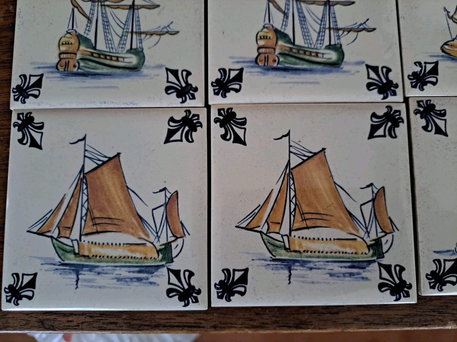 Vintage Set 15 KLM Airlines Dutch Delft Ceramic POLICHROME Tile Coasters Ships - Thumbnail 3