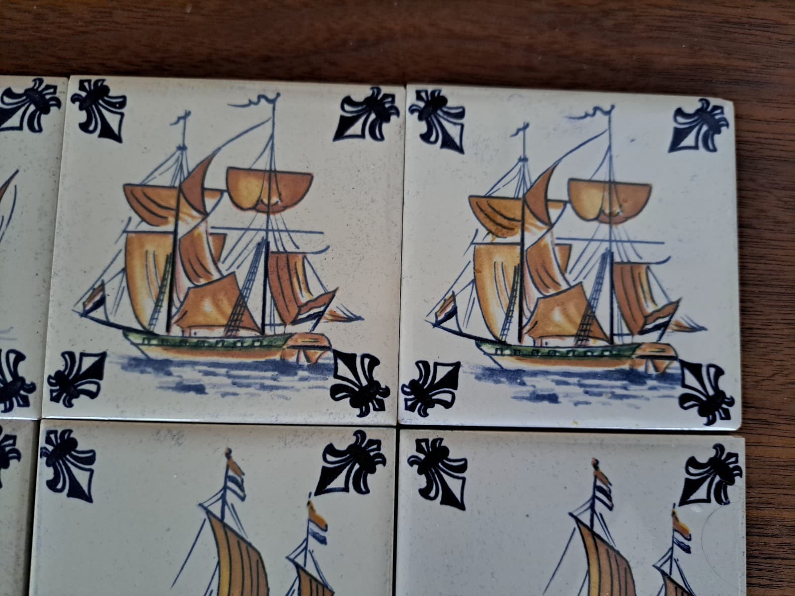 Vintage Set 15 KLM Airlines Dutch Delft Ceramic POLICHROME Tile Coasters Ships - Thumbnail 9