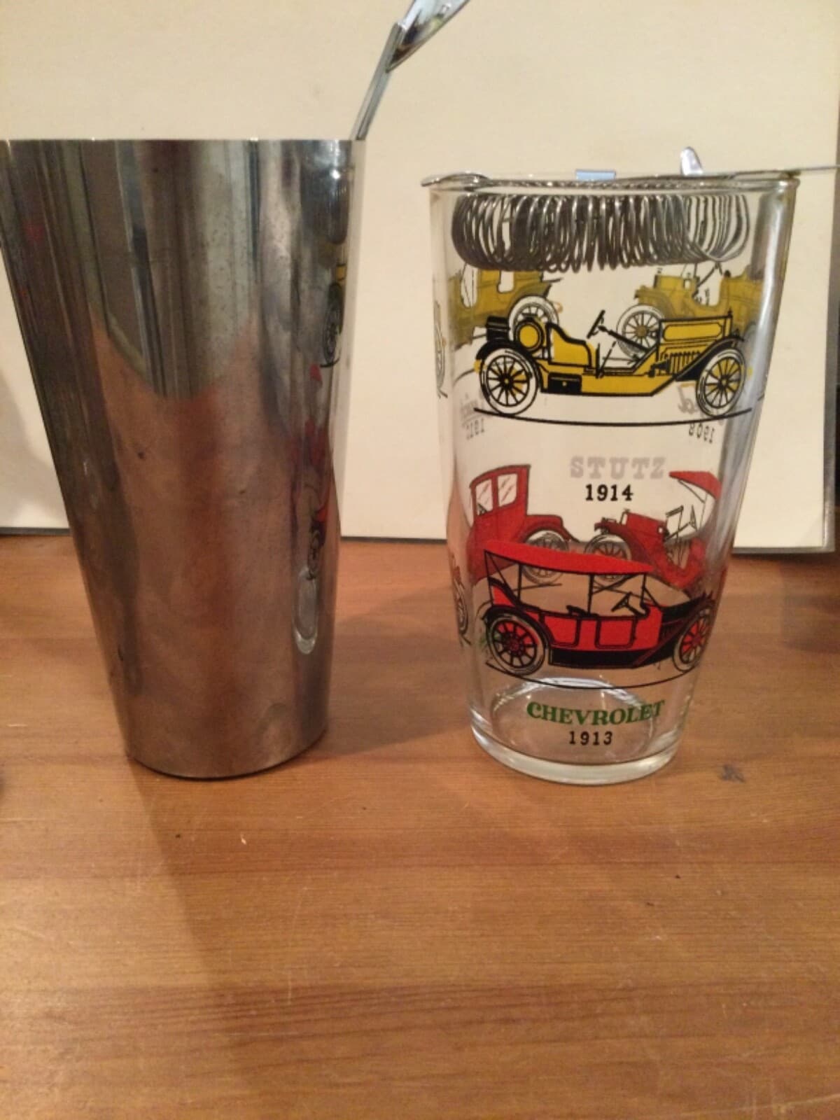 Hazel Atlas Cocktail Martini Drink Glass Shaker Mixer Old Cars Barware Lot - Thumbnail 2