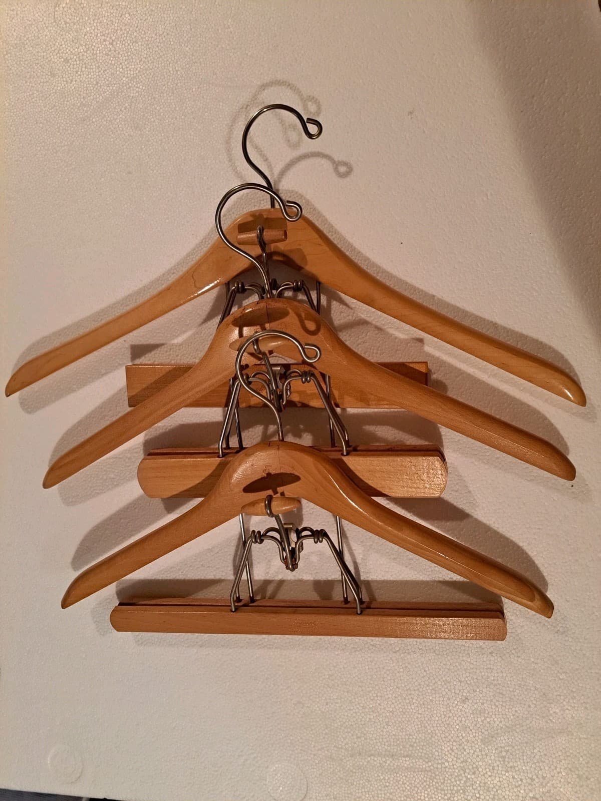 SETWELL Lot Of 3 Vintage 17"-20” Heavy Duty Wooden Suit Coat / Pant Hangers USA - Thumbnail 2