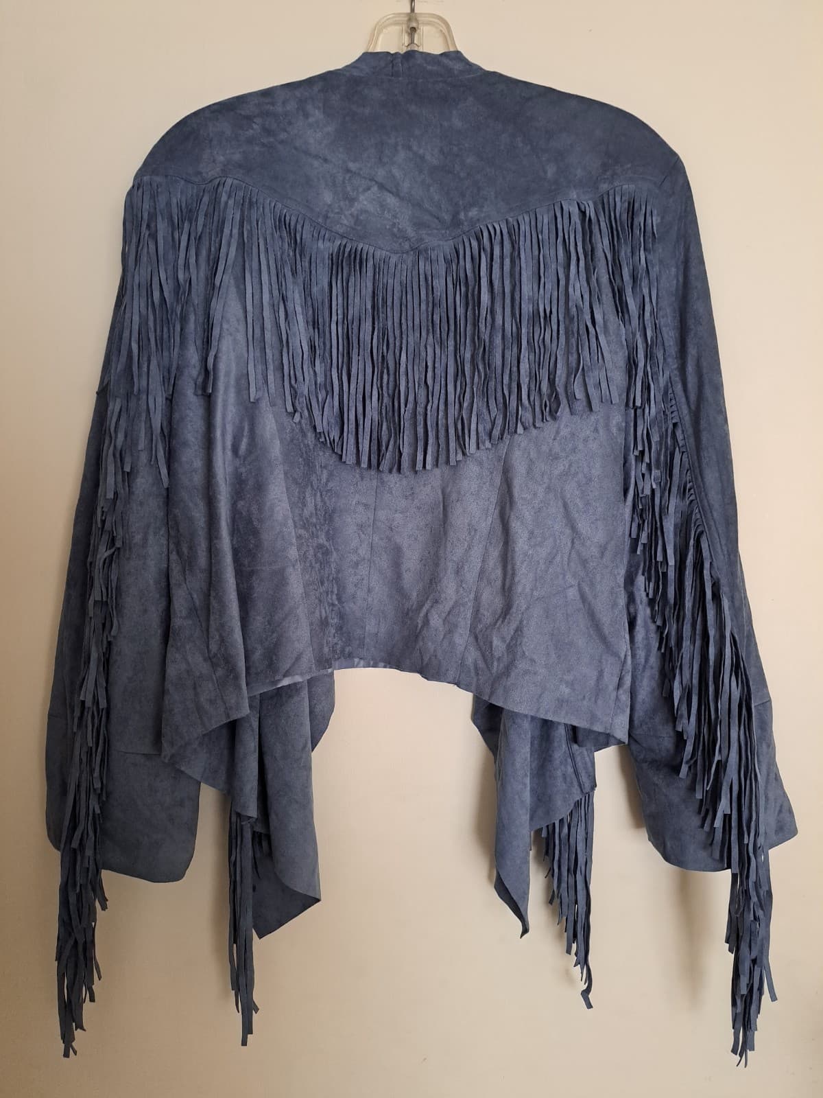 Scoop Vegan Fringed Western Open Short Jacket Women's XXL Blue Faux Suede NWT - Thumbnail 5