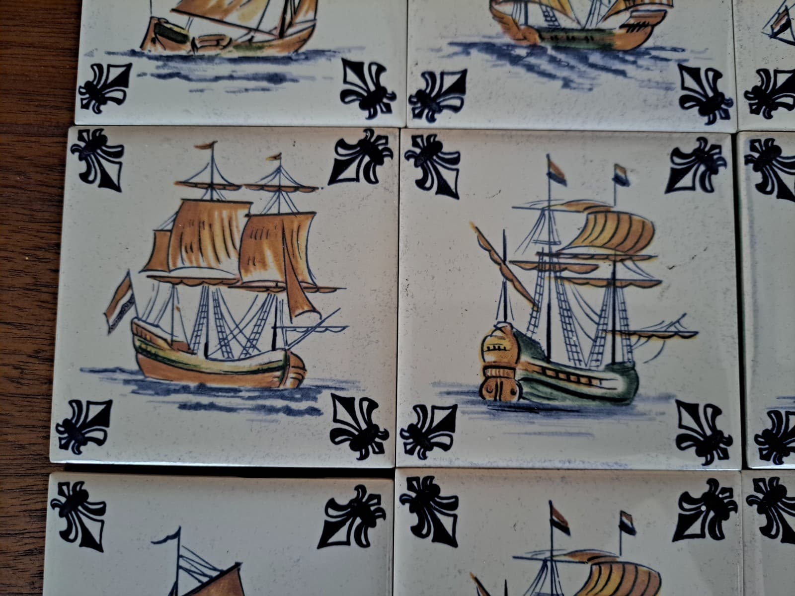 Vintage Set 15 KLM Airlines Dutch Delft Ceramic POLICHROME Tile Coasters Ships - Thumbnail 7