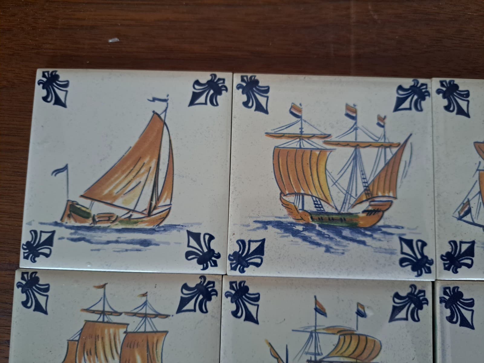Vintage Set 15 KLM Airlines Dutch Delft Ceramic POLICHROME Tile Coasters Ships - Thumbnail 8