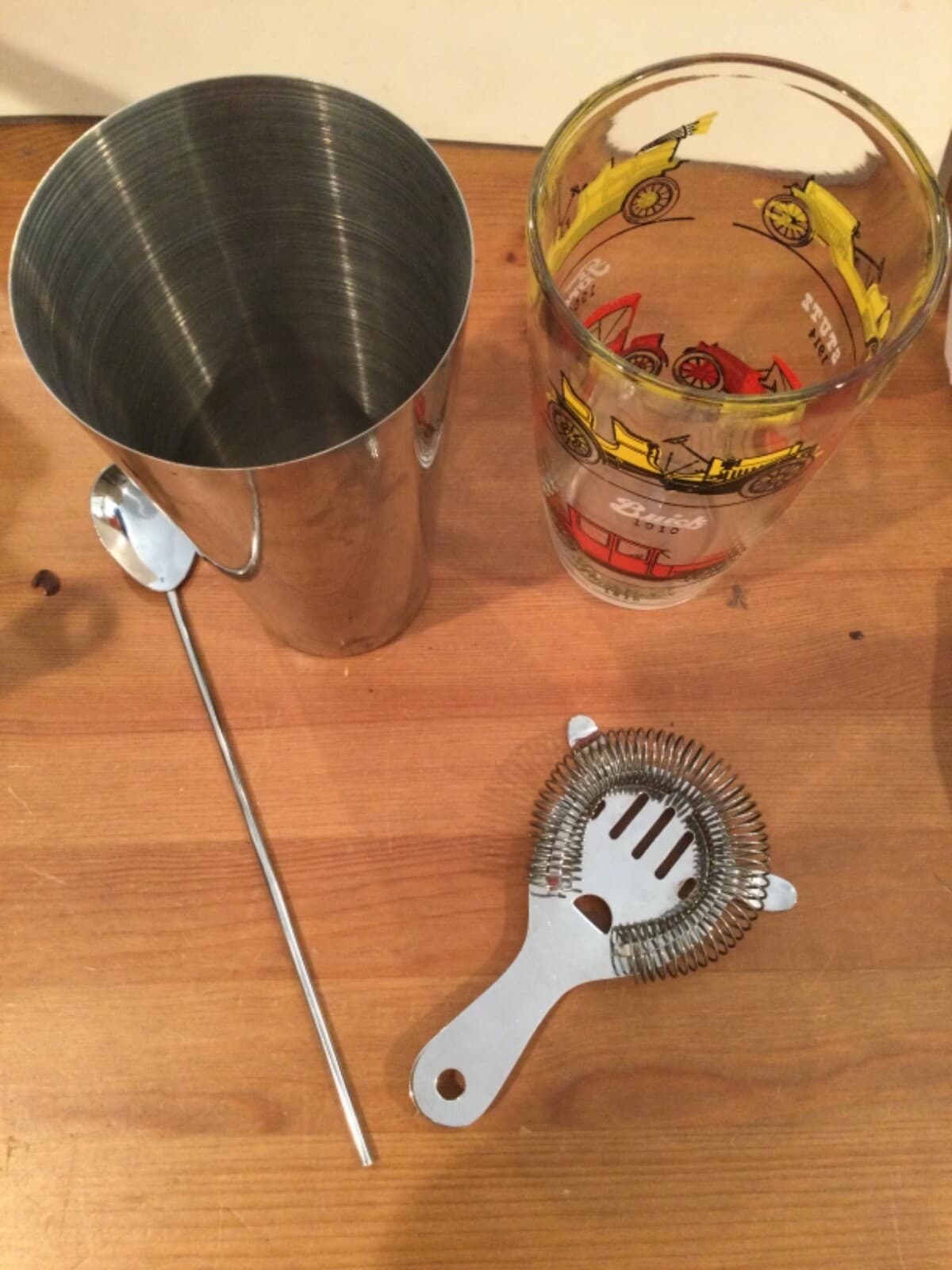 Hazel Atlas Cocktail Martini Drink Glass Shaker Mixer Old Cars Barware Lot - Thumbnail 11