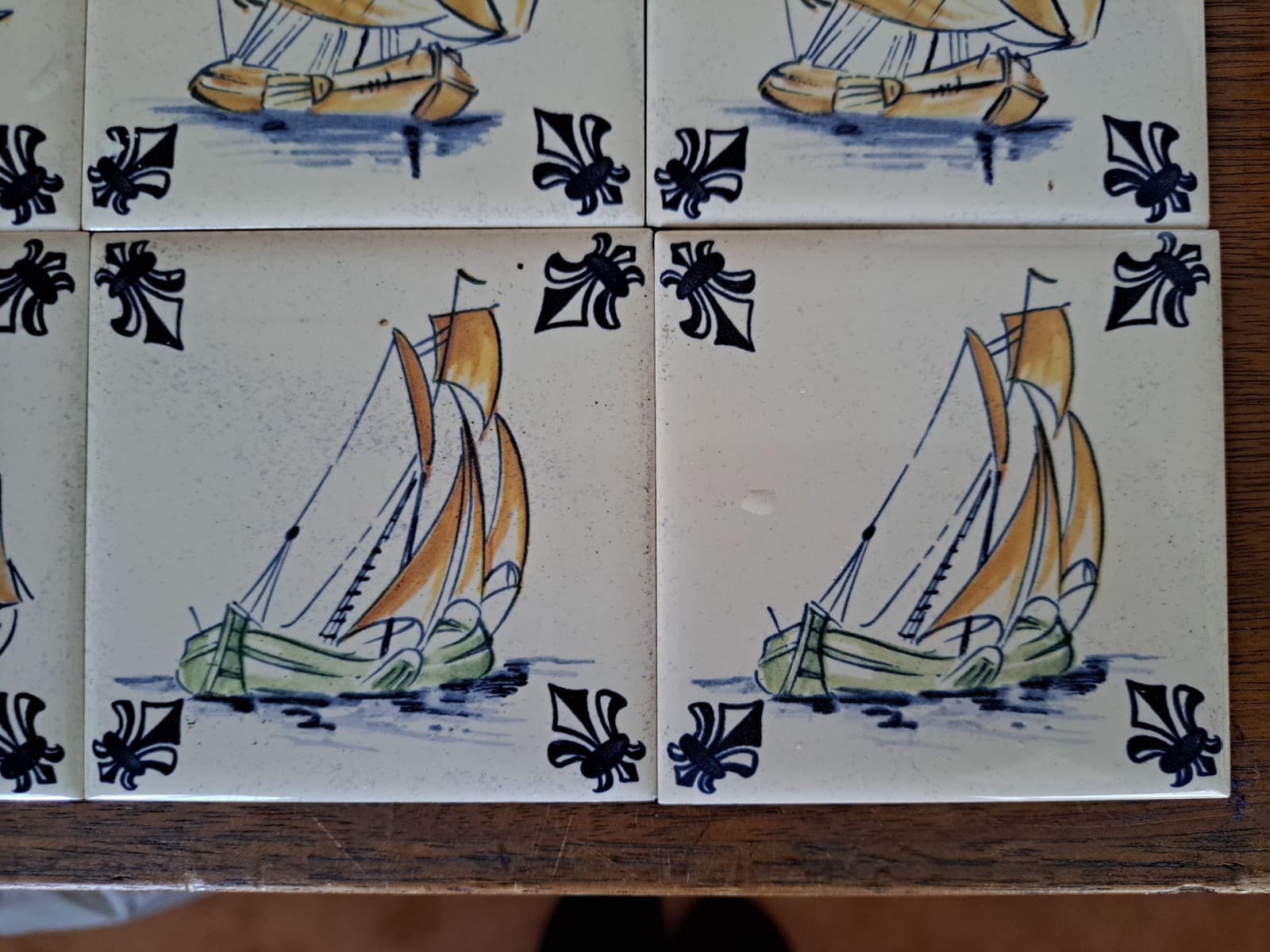 Vintage Set 15 KLM Airlines Dutch Delft Ceramic POLICHROME Tile Coasters Ships - Thumbnail 12