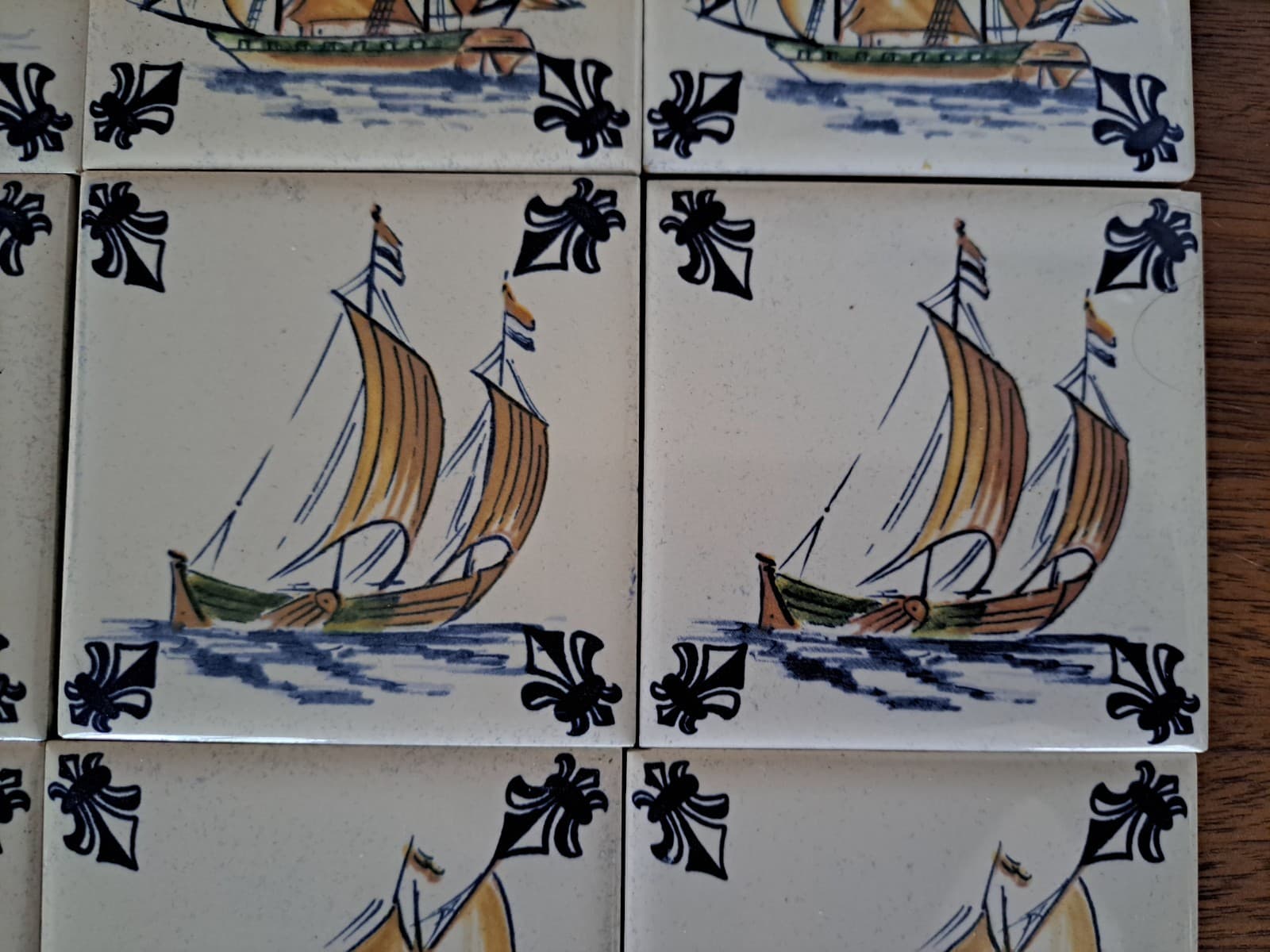 Vintage Set 15 KLM Airlines Dutch Delft Ceramic POLICHROME Tile Coasters Ships - Thumbnail 10