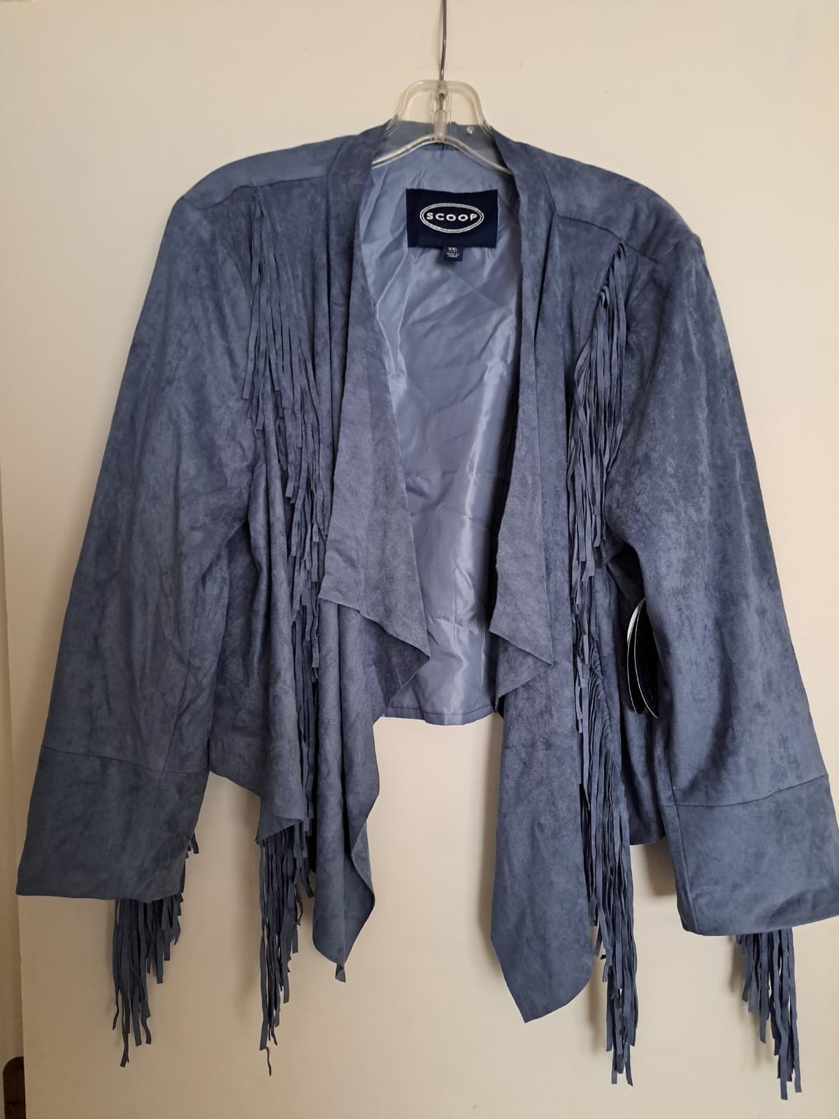 Scoop Vegan Fringed Western Open Short Jacket Women's XXL Blue Faux Suede NWT - Thumbnail 2