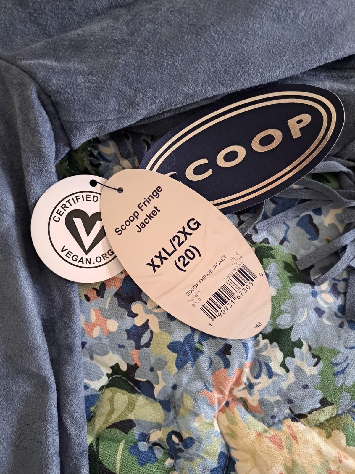 Scoop Vegan Fringed Western Open Short Jacket Women's XXL Blue Faux Suede NWT - Thumbnail 7