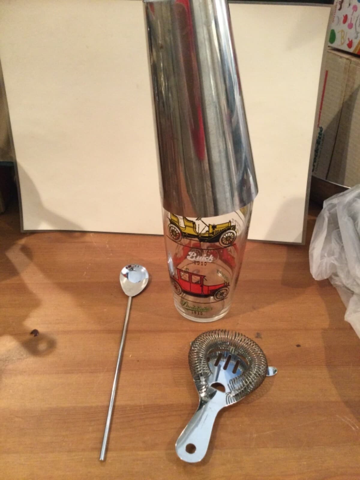 Hazel Atlas Cocktail Martini Drink Glass Shaker Mixer Old Cars Barware Lot - Thumbnail 10