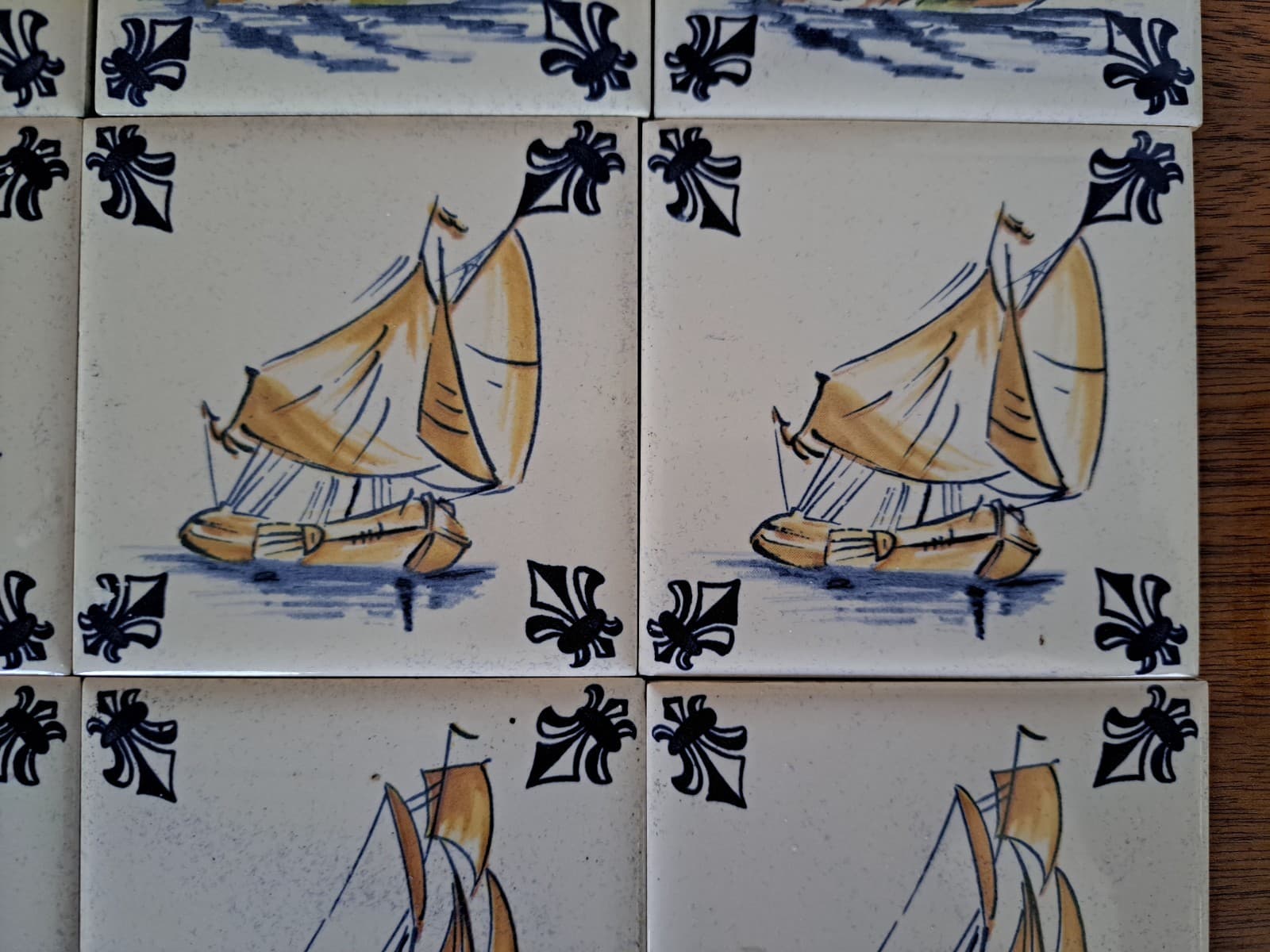 Vintage Set 15 KLM Airlines Dutch Delft Ceramic POLICHROME Tile Coasters Ships - Thumbnail 11