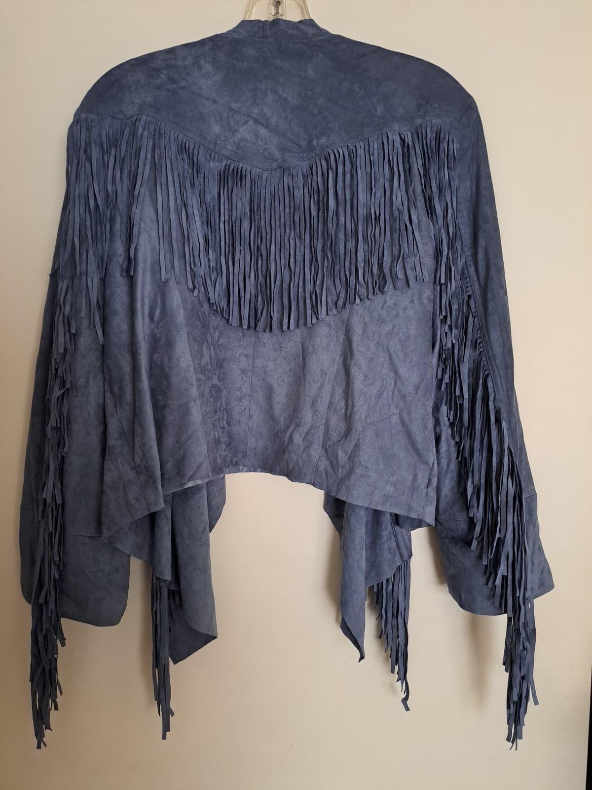 Scoop Vegan Fringed Western Open Short Jacket Women's XXL Blue Faux Suede NWT - Thumbnail 4