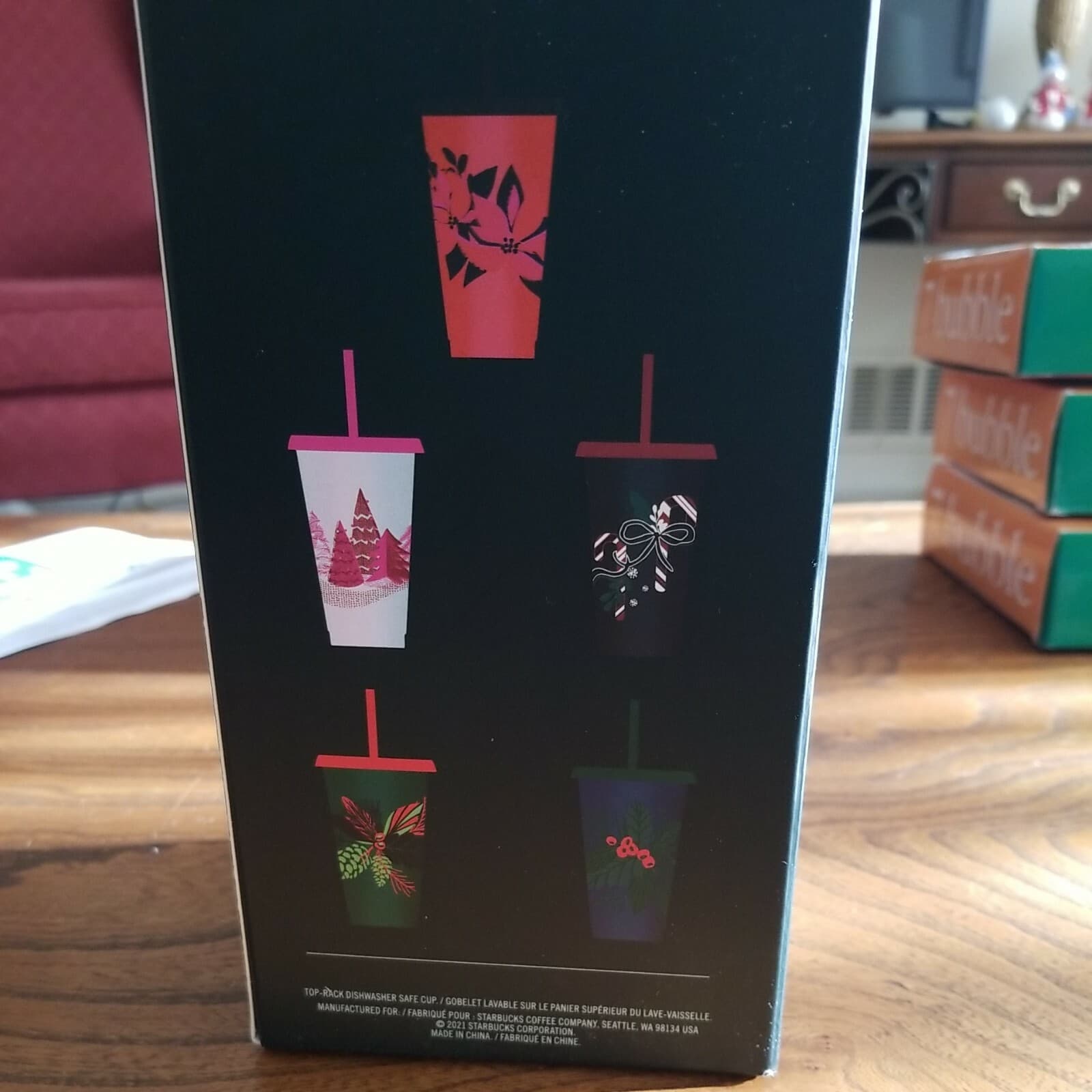 Starbucks 2021 Holiday Set of 5 Reusable 24 Oz Cold Cups w Lids & Straws NIB - Thumbnail 3