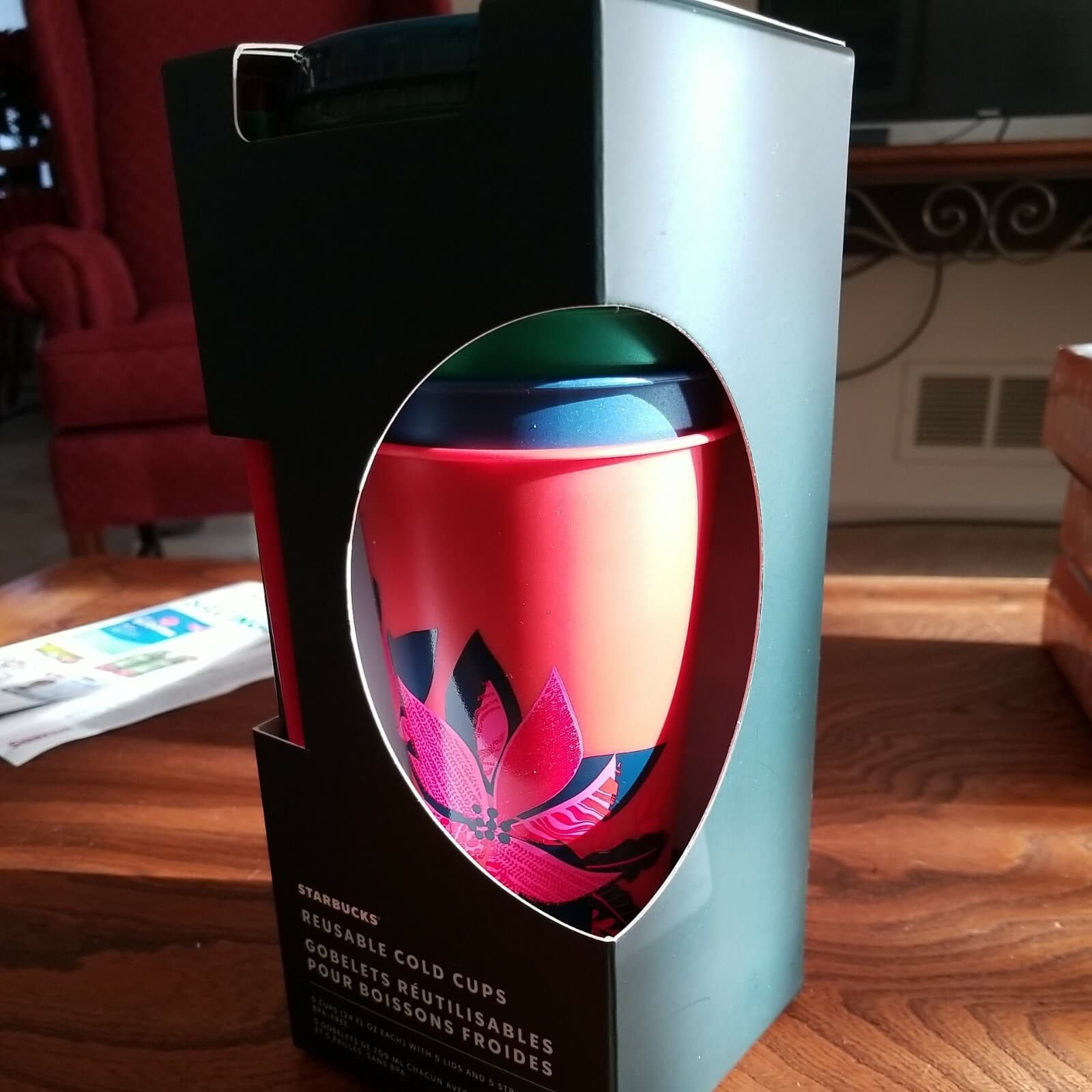 Starbucks 2021 Holiday Set of 5 Reusable 24 Oz Cold Cups w Lids & Straws NIB - Thumbnail 2