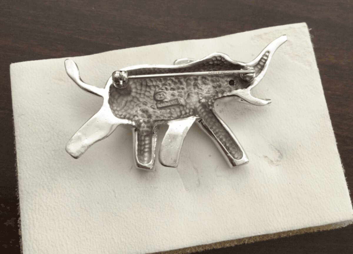 Krementz Elephant Brooch Sterling Silver Pin Blue Rhinestone Raised Trunk RARE - Thumbnail 5