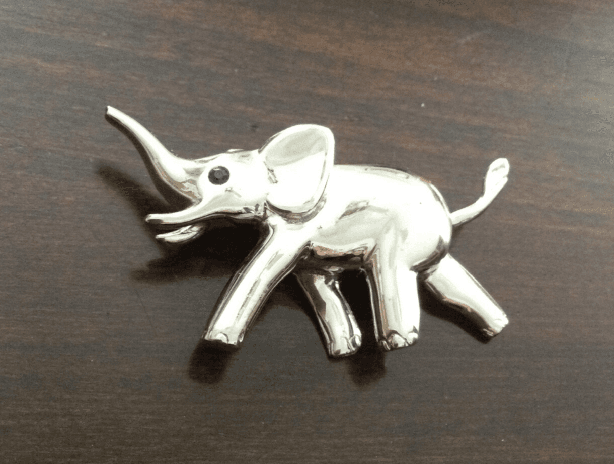 Krementz Elephant Brooch Sterling Silver Pin Blue Rhinestone Raised Trunk RARE - Thumbnail 6