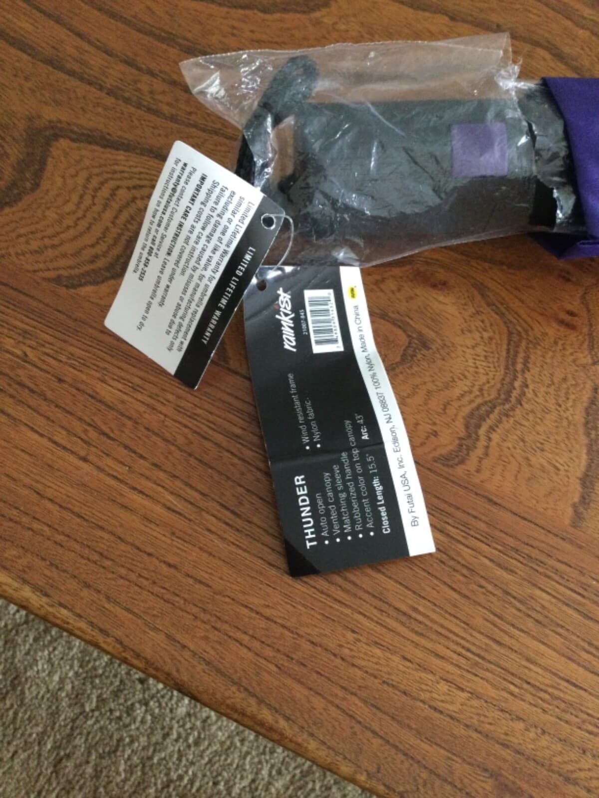 Rainkist 43" Arc Auto Open Foldable Umbrella Black & Purple w/ Carry Sleeve NWT - Thumbnail 10