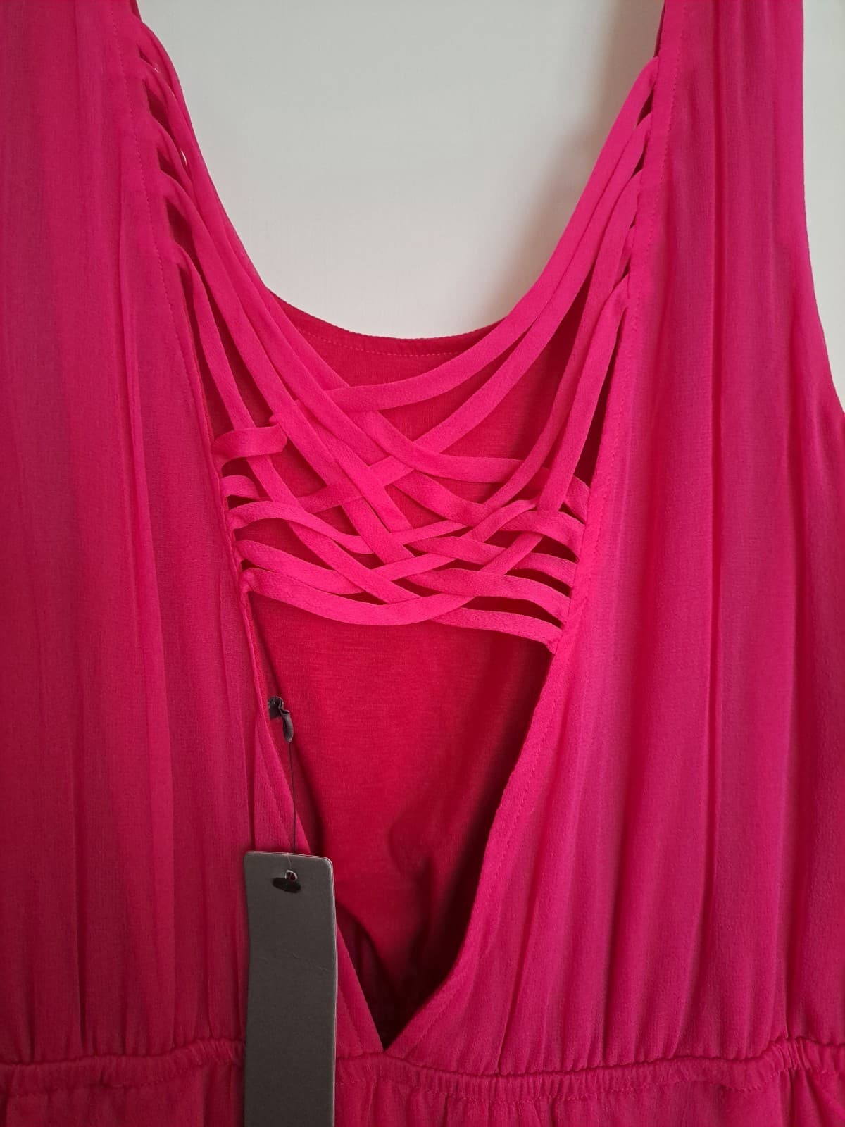 Aryn K. Mini Cocktail dress Flowing layers Pink Fuchsia? Sleeveless V-Back Large - Thumbnail 5